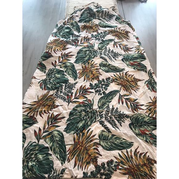 Yumi Day White Green Yellow Tropical Leaves Sun Midi Dress Cover Up Womens Sz L - Picture 9 of 11